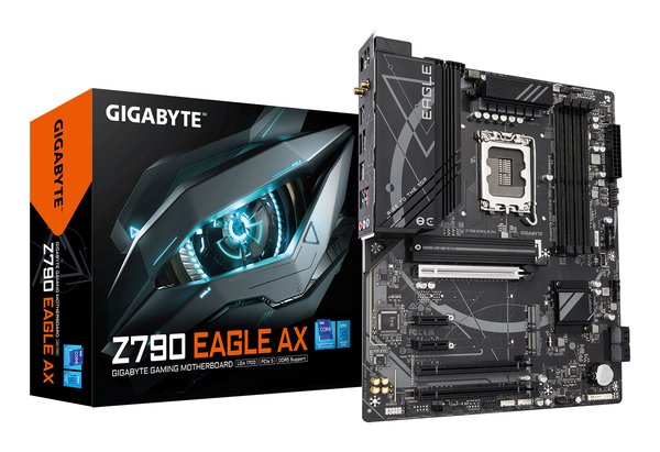 Материнская плата Gigabyte Z790 EAGLE AX, LGA 1700, Intel Z790, 4xDDR5, 4xSATA, 3xM.2, 1xPCIe 3.0 x1, 1xPCIe 4.0 x4, 1xPCIe 5.0 x16, 1xHDMI, 1xDP, 1x 2.5Gb LAN, 2xUSB-A 2.0, 4xUSB-A 3.2 Gen 1, 1xUSB 3.2 Gen 2, 7.1, ATX