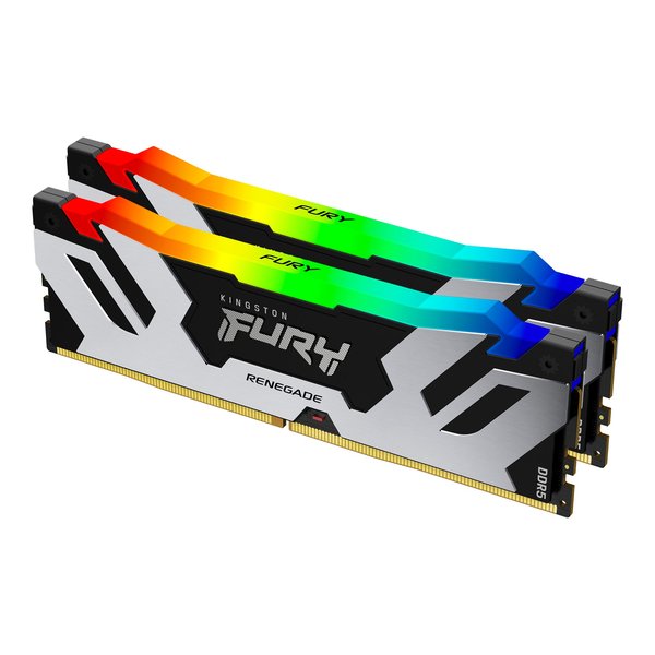 Оперативная память Kingston Fury Renegade, DDR5, 64GB (2x32 GB), 6400 MHz, CL32, DIMM, радиатор, RGB, серебристый/черный