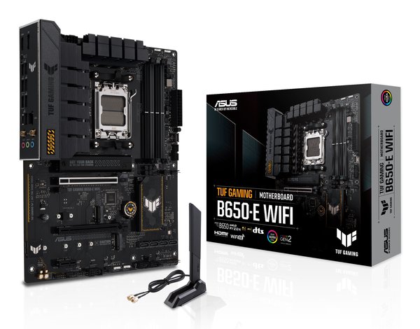 Материнская плата ASUS TUF GAMING B650-E WIFI, AM5, AMD B650, 4xDDR5, 4xSATA, 2xM.2, 1xPCI-E 4.0 x16, 2xPCI-E x1, 2xDP, 1xHDMI, 1x 2.5Gb LAN, 1xUSB-A 3.2 Gen 2, 2xUSB-A 3.2 Gen 1, 4xUSB-A 2.0, 1xUSB-C 3.2 Gen 2, 3x3.5 мм, 7.1, ATX