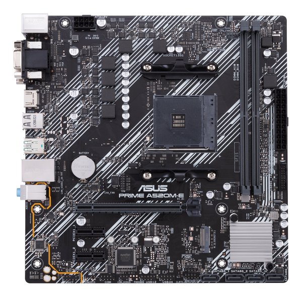 Материнская плата ASUS PRIME A520M-E/CSM, AM4, AMD A520, 2xDDR4, 4xSATA, 1xM.2, 1xPCIe 3.0 x16, 2xPCIe x1, 1xDVI-D, 1xHDMI, 1xVGA, 1x 1Gb LAN, 1xUSB-A 3.2 Gen 2, 2xUSB-A 2.0, 4xUSB-A 3.2 Gen 1, 3x3.5 мм, 7.1, mATX