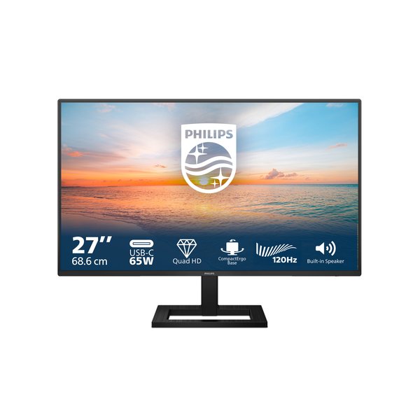 Монитор 27" Philips 27E1N1600AE IPS 2560x1440, 100 Гц, 1 мс, 16:9, 350 кд/м2, 1xHDMI, 2xUSB, USB-C (65 Вт), черный