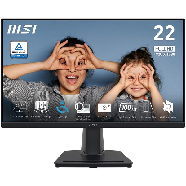 Монитор 21.5" MSI Pro MP225 IPS 1920x1080, 100 Гц, 1 мс, 16:9, 250 кд/м2, 1xHDMI, 1x3.5 мм, черный