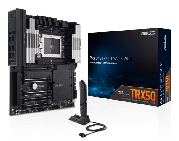 Материнская плата ASUS Pro WS TRX50-SAGE WIFI, sTR5, AMD TRX50, 4xDDR5, 4xSATA, 3xM.2, 1xSlimSAS, 1xPCI-E 5.0 x8, 1xPCI-E 4.0 x16, 1xPCI-E 4.0 x4, 2x 10Gb LAN, 2xUSB-A 2.0, 6xUSB-A 3.2 Gen 2, 1xUSB-C 3.2 Gen 2x2, 2x3.5 мм, 5.1, E-ATX