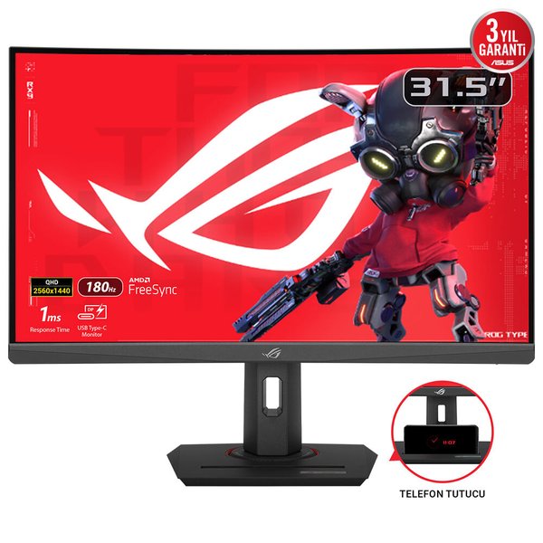 Монитор 31.5" ASUS ROG Strix XG32WCS черный VA 2560x1440, 180 Гц, 1 мс, 16:9, 400 кд/м2, 1xHDMI, 1xDP, 1xUSB-C, изогнутый
