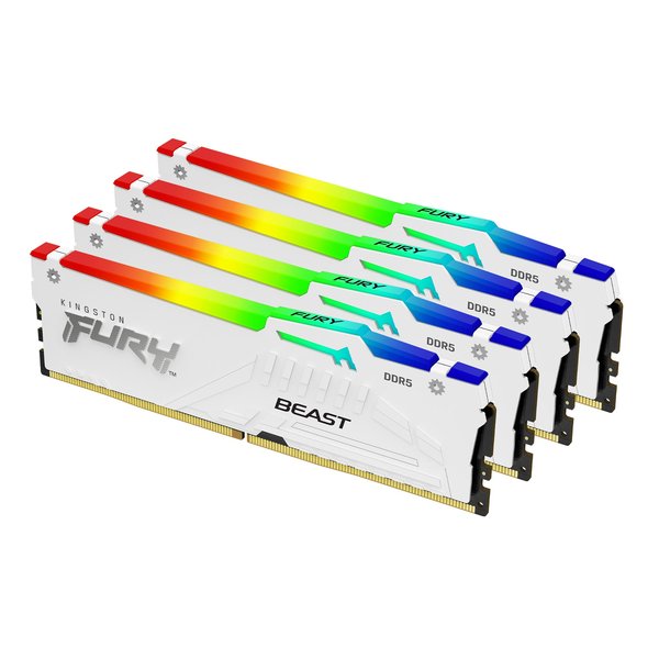 Оперативная память Kingston Fury Beast, DDR5, 64GB (4x16GB), 6000MHz, CL40, DIMM, с радиаторами, RGB, белый
