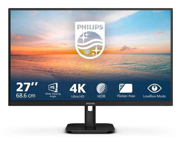 Монитор 27" Philips 27E1N1800A IPS 3840x2160, 60 Гц, 4 мс, 16:9, 350 кд/м2, 2xHDMI, 1xDP, 1x3.5 мм, черный