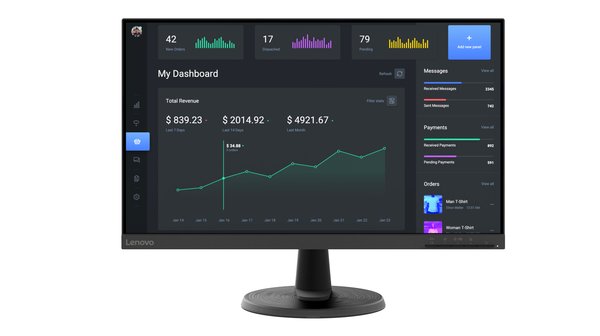 Монитор 23.8" Lenovo ThinkVision C24-40 VA 1920x1080, 75 Гц, 4 мс, 16:9, 250 кд/м2, 1xHDMI, 1xVGA, 1x3.5 мм, черный