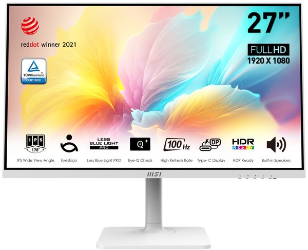 Монитор 27" MSI Modern MD2712PW IPS 1920x1080, 100 Гц, 4 мс, 16:9, 300 кд/м², 1xHDMI, 1xUSB-C, 1x3.5 мм, белый