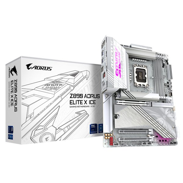 Материнская плата Gigabyte Z890 AORUS ELITE X ICE, LGA 1851, Intel Z890, 4xDDR5, 4xSATA, 5xM.2, 1xPCIe 5.0 x16, 1xPCIe 4.0 x4, 1xPCIe 4.0 x1, 1x 2.5Gb LAN, 4xUSB-A 3.2 Gen 1, 2xUSB-A 3.2 Gen 2, 4xUSB-A 2.0, 1xUSB-C (Thunderbolt 4), 2x3.5 мм, 7.1, ATX