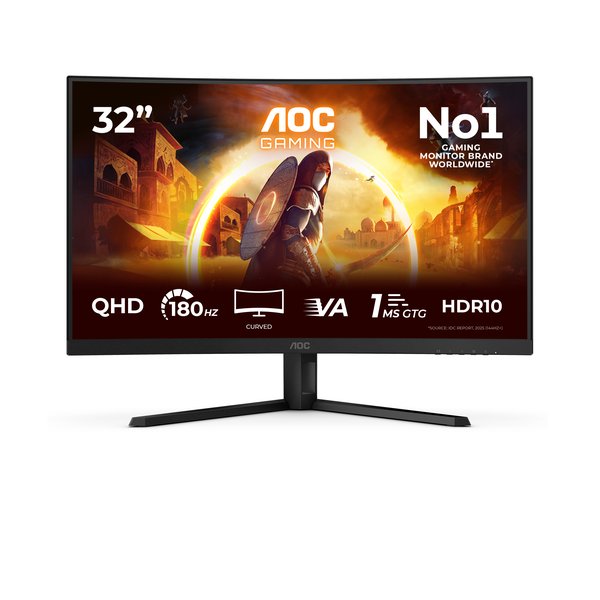 Монитор 32" AOC CQ32G4VE, VA 2560x1440, 180 Гц, 1 мс, 16:9, 300 кд/м², 2xHDMI, 1xDP, 1x3.5 мм, изогнутый R1500, черный