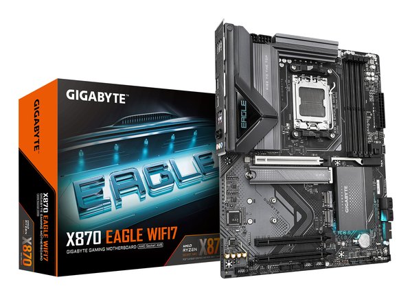 Материнская плата Gigabyte X870 EAGLE WIFI7, AM5, AMD X870, 4xDDR5, 4xSATA, 3xM.2, 1xPCI-E 5.0 x16, 2xPCI-E 3.0 x1, 1xHDMI, 1xUSB-C (DP), 1x 2.5Gb LAN, 4xUSB-A 2.0, 3xUSB-A 3.2 Gen 1, 1xUSB-A 3.2 Gen 2, 2xUSB-C 3.2 Gen 2 (USB4), 3x3.5 мм, 7.1, ATX