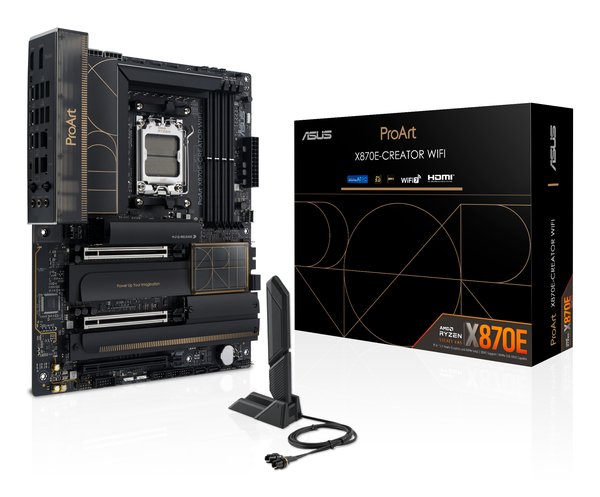 Материнская плата ASUS PROART X870E-CREATOR WIFI, AM5, AMD X870E, 4xDDR5, 4xSATA, 4xM.2, 2xPCIe 5.0 x16, 1xPCIe 4.0 x4, 2xUSB-C 40Gbps, 1xUSB-C 20Gbps, 7xUSB-A 10Gbps, 1xUSB-A 2.0, 1xDP (v1.4), 1xHDMI (v2.1), 1x10Gb LAN, 1x2.5Gb LAN, Wi-Fi 7, Bluetooth 5.4, 3x3.5 мм, 7.1, ATX
