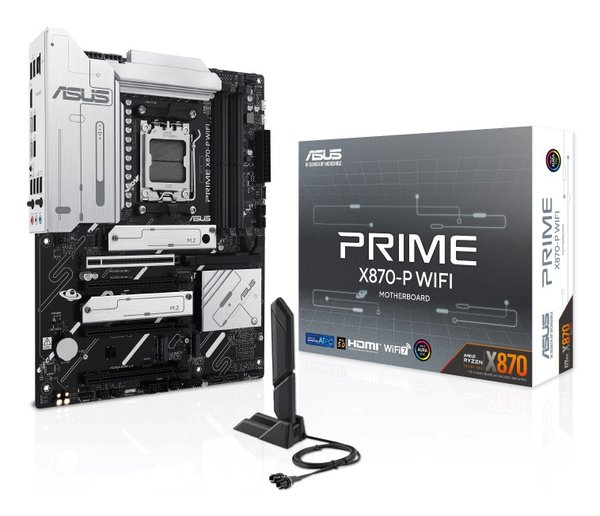 Материнская плата ASUS PRIME X870-P WIFI, AM5, AMD X870, 4xDDR5, 2xSATA, 4xM.2, 1xPCI-E 5.0 x16, 2xPCI-E 4.0 x1, 1xHDMI, 2xUSB-C, 1x 2.5Gb LAN, 4xUSB-A 3.2 Gen 1, 1xUSB-A 3.2 Gen 2, 4xUSB-A 2.0, 3x3.5 мм, 7.1, 1xWi-Fi 7, ATX