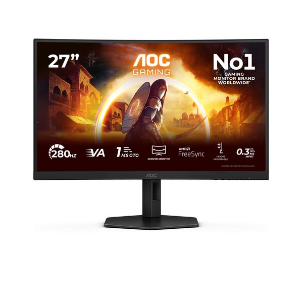 Монитор 27" AOC C27G4ZXU VA 1920x1080, 280 Гц, 1 мс, 16:9, 300 кд/м², 3000:1, 1500R, 2xHDMI, 1xDP, изогнутый 1500R, черный
