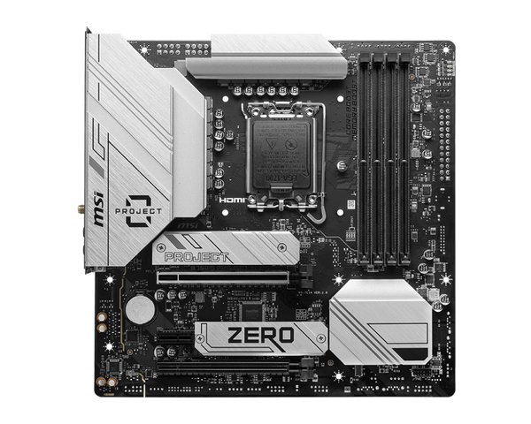 Материнская плата MSI B760M PROJECT ZERO,(Обратное подключение разъемов) LGA 1700, Intel B760, 4xDDR5, 4xSATA, 2xM.2, 1xPCIe 5.0 x16, 1xPCIe 4.0 x4, 1xPCIe x1, 1xHDMI, 1xDP, 3xUSB 3.2 Gen 2, 4xUSB 2.0, 1xUSB 3.2 Gen 2x2, 1x 2.5Gb LAN, 5x3.5 мм, 7.1, mATX