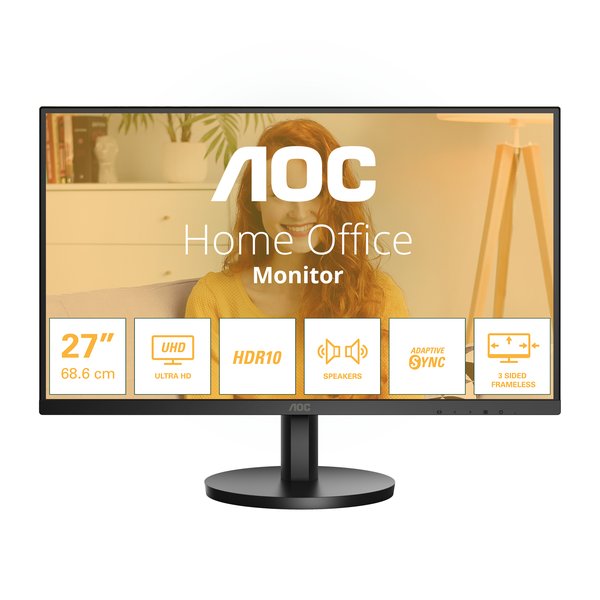 Монитор 27" AOC U27B3A IPS 3840x2160, 60 Гц, 4 мс, 16:9, 350 кд/м², 1xDP, 2xHDMI, 1000:1, черный