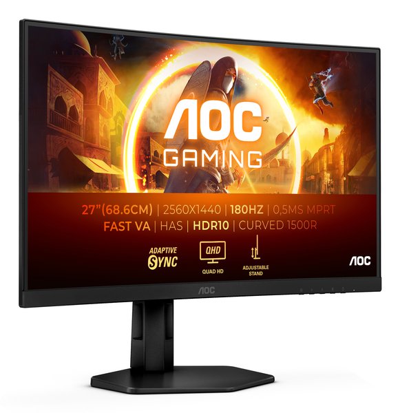 Монитор 27" AOC CQ27G4X VA 2560x1440, 180 Гц, 0.5 мс, 16:9, 300 кд/м², 4000:1, 1500R, 2xHDMI, 1xDP, изогнутый 1500R, черный