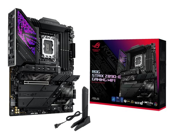 Материнская плата ASUS ROG STRIX Z890-E GAMING WIFI, LGA 1851, Intel Z890, 4xDDR5, 4xSATA, 7xM.2, 1xPCIe 5.0 x16, 1xPCIe 4.0 x16, 1xHDMI, 1xDP, 2xUSB-C Thunderbolt 4, 7xUSB-A 3.2 Gen 2, 3xUSB-A 3.2 Gen 1, 2xUSB-C 3.2 Gen 2x2, 1x 5Gb LAN, 2x3.5 мм, 7.1, ATX