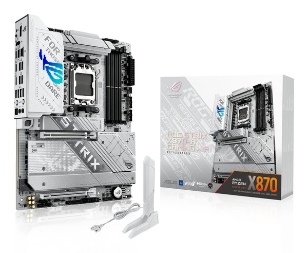 Материнская плата ASUS ROG STRIX X870-A GAMING WIFI, AM5, AMD X870, 4xDDR5, 2xSATA, 4xM.2, 1xPCI-E 4.0 x4, 1xPCI-E 5.0 x16, 1xHDMI, 1xDP, 1x 2.5Gb LAN, 4xUSB-A 3.2 Gen 1, 5xUSB-A 3.2 Gen 2, 1xUSB-C 3.2 Gen 2, 2xUSB4, 2x3.5 мм, 7.1, ATX
