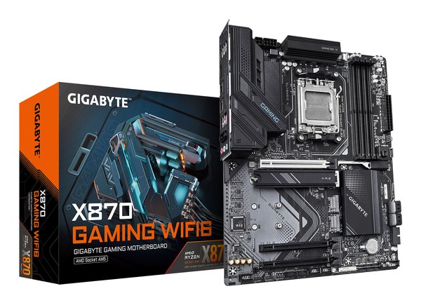 Материнская плата Gigabyte X870 GAMING WIFI6, AM5, AMD X870, 4xDDR5, 4xSATA, 3xM.2, 1xPCIe 5.0 x16, 2xPCIe 3.0 x1, 1xHDMI, 2xUSB-C (DisplayPort Alt Mode), 1x2.5Gb LAN, Wi-Fi 6, Bluetooth 5.3, 2xUSB-C 40Gbps, 1xUSB-A 10Gbps, 3xUSB-A 5Gbps, 4xUSB-A 2.0, 3x3.5 мм, 7.1, ATX