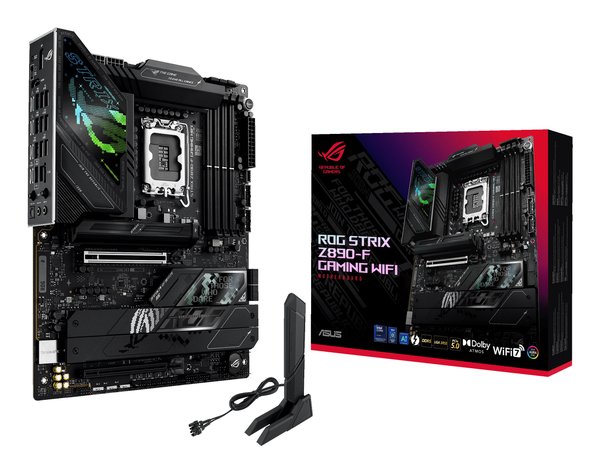 Материнская плата ASUS ROG STRIX Z890-F GAMING WIFI, LGA 1851, Intel Z890, 4xDDR5, 4xSATA, 5xM.2, 1xPCIe 5.0 x16, 1xPCIe 4.0 x4, 1xHDMI, 1xDP, 2xUSB-C, 1x 2.5Gb LAN, 4xUSB-A 3.2 Gen 1, 4xUSB-A 3.2 Gen 2, 2xUSB-A 2.0, 2xUSB-C Thunderbolt 4, 2x3.5 мм, 7.1, ATX