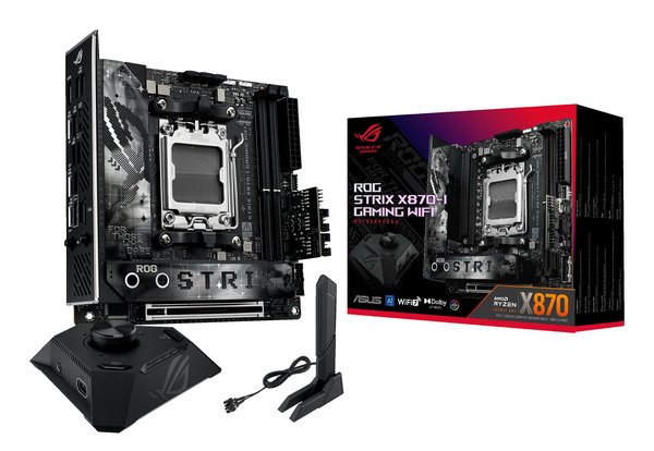 Материнская плата ASUS ROG STRIX X870-I GAMING WIFI, AM5, AMD X870, 2xDDR5, 2xSATA, 2xM.2, 1xPCI-E 5.0 x16, 1xHDMI, 2xUSB-C USB4, 1xUSB-C 10Gbps, 4xUSB-A 10Gbps, 1x 2.5Gb LAN, 2x3.5 мм, Mini-ITX