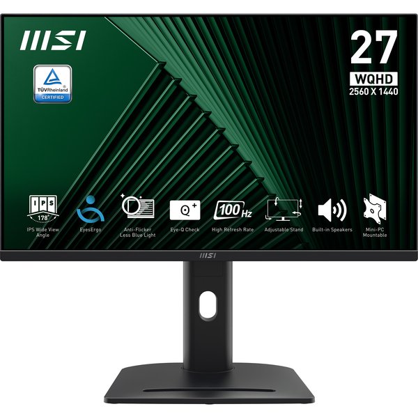 Монитор 27" MSI PRO MP275QPG IPS 2560x1440, 100 Гц, 4 мс, 16:9, 300 кд/м², 2xHDMI, 1xDP, 2x3 Вт, черный.