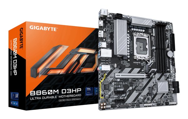 Материнская плата Gigabyte B860M D3HP, LGA 1851, Intel B860, 4xDDR5, 4xSATA, 2xM.2, 1xPCIe 5.0 x16, 2xPCIe x1, 1xHDMI, 1xDP, 1x 1Gb LAN, 3xUSB-A 3.2 Gen 1, 3xUSB-A 2.0, 1xUSB-C 3.2 Gen 1, 3x3.5 мм, 7.1, mATX