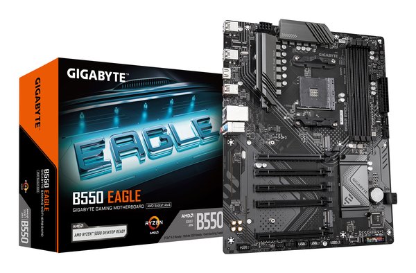 Материнская плата Gigabyte B550 EAGLE, AM4, AMD B550, 4xDDR4, 4xSATA, 2xM.2, 1xPCIe 4.0 x16, 4xPCIe 3.0 x16, 1xHDMI, 1x 1Gb LAN, 1xUSB-C 3.2 Gen 1, 1xUSB-A 3.2 Gen 2, 2xUSB-A 3.2 Gen 1, 4xUSB-A 2.0, 3x3.5 мм, 7.1, ATX