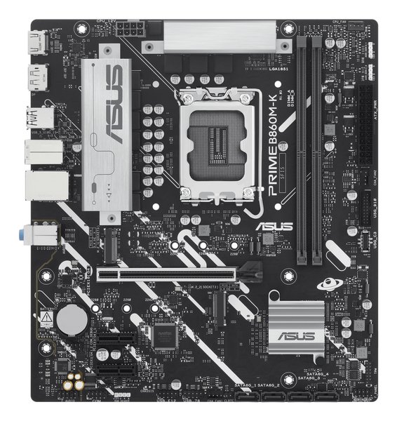 Материнская плата ASUS PRIME B860M-K, LGA 1851, Intel B860, 2xDDR5, 4xSATA, 2xM.2, 1xPCIe 4.0 x16, 2xPCIe 4.0 x1, 1xHDMI, 1xDP, 1x 2.5Gb LAN, 1xUSB-A 10Gbps, 3xUSB-A 5Gbps, 3xUSB-A 2.0, 3x3.5 мм, 7.1, mATX