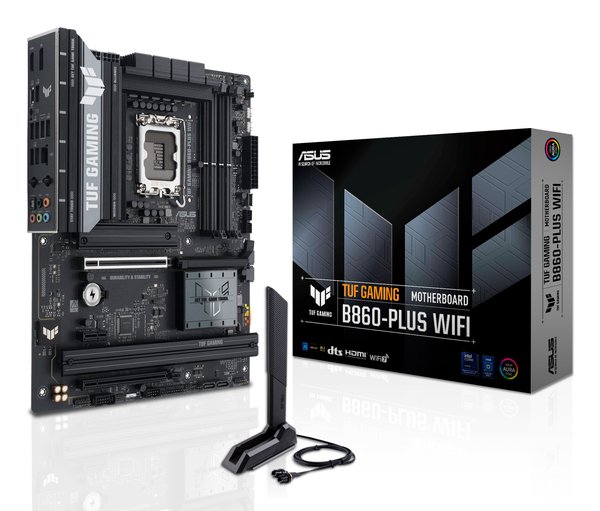 Материнская плата ASUS TUF GAMING B860-PLUS WIFI, LGA 1851, Intel B860, 4xDDR5, 4xSATA, 3xM.2, 1xPCIe 5.0 x16, 1xPCIe 4.0 x16, 1xDP, 1xHDMI, 1x 2.5Gb LAN, 1xUSB 20Gbps, 2xUSB 10Gbps, 3xUSB 5Gbps, 2xUSB 2.0, 5x3.5 мм, 7.1, ATX