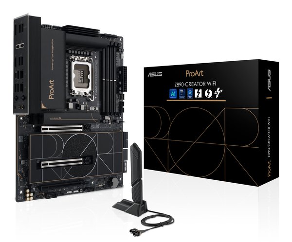 Материнская плата ASUS ProArt Z890-CREATOR WIFI, LGA 1851, Intel Z890, 4xDDR5, 4xSATA, 5xM.2, 2xPCIe 5.0 x16, 1xPCIe 4.0 x16, 1xHDMI, 1xDP, 1x 10Gb LAN, 1x 2.5Gb LAN, 2xUSB-C 10Gbps, 6xUSB-A 10Gbps, 1xUSB-A 2.0, 7.1, ATX