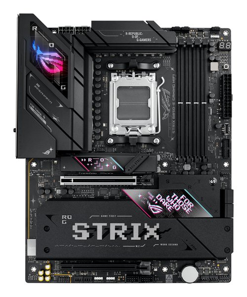 Материнская плата ASUS ROG STRIX B850-E GAMING WIFI, AM5, AMD B850, 4xDDR5, 4xSATA, 5xM.2, 1xPCI-E 5.0 x16, 1xPCI-E 4.0 x16, 1xRealtek 5Gb Ethernet, 1xUSB-C 4, 1xUSB-C 20Gbps, 6xUSB-A 10Gbps, 4xUSB-A 2.0, 3x3.5 мм, 7.1, ATX
