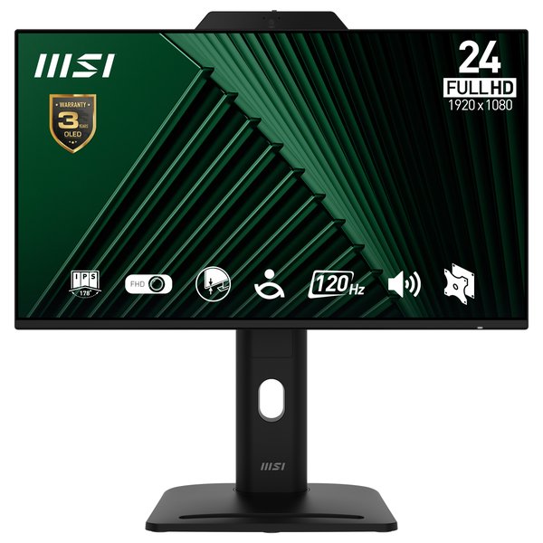Монитор 23.8" MSI PRO MP242PMG IPS 1920x1080, 120 Гц, 4 мс, 16:9, 300 кд/м², 1xHDMI, 1xDP, 1xVGA, 2xUSB, 1x3.5 мм, 2x3 Вт, веб-камера, черный