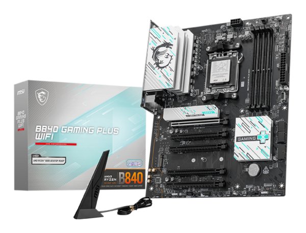 Материнская плата MSI B840 GAMING PLUS, Socket AM5, AMD B840, 4xDDR5, 4xSATA, 2xM.2, 1xPCI-E 4.0 x16, 1xPCI-E 3.0 x4, 3xPCI-E 3.0 x1, 1xHDMI, 1x 2.5Gb LAN, 4xUSB-A 2.0, 2xUSB-A 5Gbps, 1xUSB-C 5Gbps, 1xUSB-A 10Gbps, 1xUSB-C 10Gbps, 3x3.5 мм, 7.1, ATX
