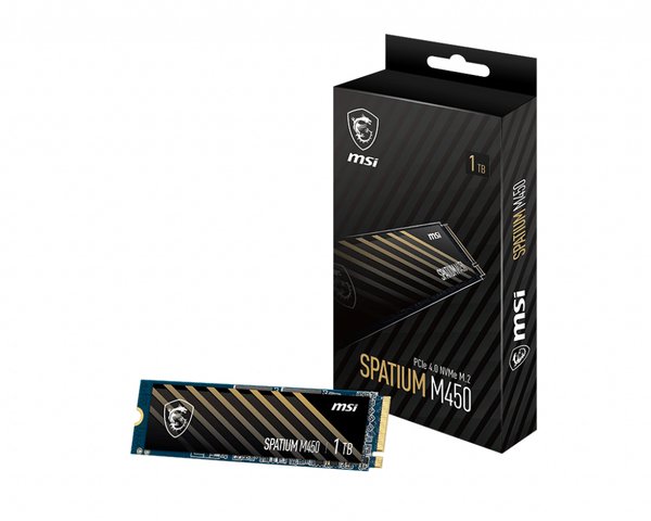 Накопитель SSD MSI SPATIUM M450, 1Tb, PCIe 4.0 x4, M.2 2280, NVMe, R/W 3400/2400