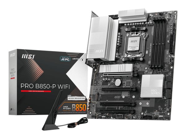 Материнская плата MSI PRO B850-P WIFI, AM5, AMD B850, 4xDDR5, 4xSATA, 3xM.2, 1xPCIe 5.0 x16, 1xPCIe 4.0 x4, 2xPCIe 3.0 x1, 1xHDMI, 1x5Gb LAN, Wi-Fi 7, 4xUSB 2.0, 1xUSB 3.2 Gen 1, 1xUSB 3.2 Gen 2, 2xUSB-C 3.2 Gen 2, 2x3.5 мм, 7.1, ATX