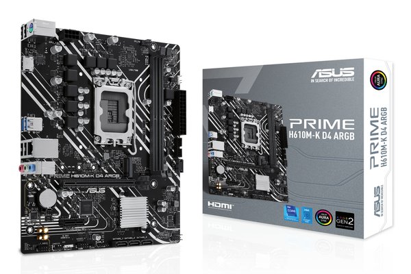 Материнская плата ASUS PRIME H610M-K D4 ARGb, LGA 1700, Intel H610, 2xDDR4, 4xSATA, 1xM.2, 1xPCIe 4.0 x16, 1xHDMI, 1x1Gb LAN, 2xUSB 5Gbps, 4xUSB 2.0, 7.1, mATX