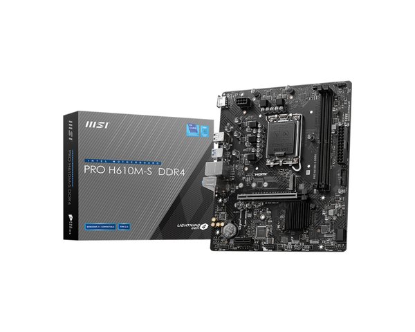 Материнская плата MSI PRO H610M-S DDR4, LGA 1700, Intel H610, 2xDDR4, 2xSATA, 1xM.2, 1xPCIe 4.0 x16, 1xPCIe 3.0 x1, 1xHDMI, 1x1Gb LAN, 4xUSB 2.0, 2xUSB 3.2 Gen 1, 3x3.5 мм, 7.1, Micro-ATX