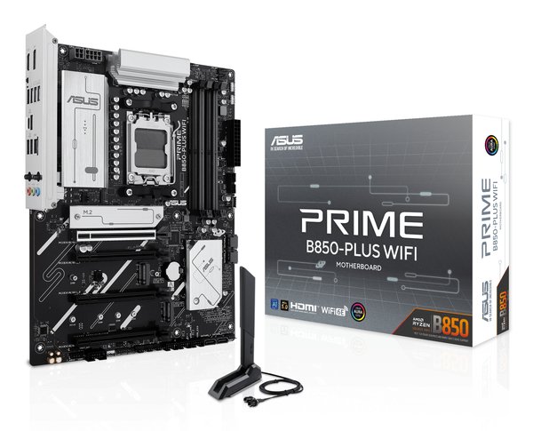 Материнская плата ASUS PRIME B850-PLUS WIFI, AM5, AMD B850, 4xDDR5, 4xSATA, 3xM.2, 1xPCIe 5.0 x16, 1xPCIe 4.0 x16, 2xPCIe 3.0 x1, 1xDP, 1xHDMI, 1x2.5Gb LAN, Wi-Fi 6E, Bluetooth 5.3, 4xUSB-A 10Gbps, 1xUSB-C 10Gbps, 2xUSB-A 5Gbps, 2xUSB-A 2.0, 3x3.5 мм, 7.1, ATX