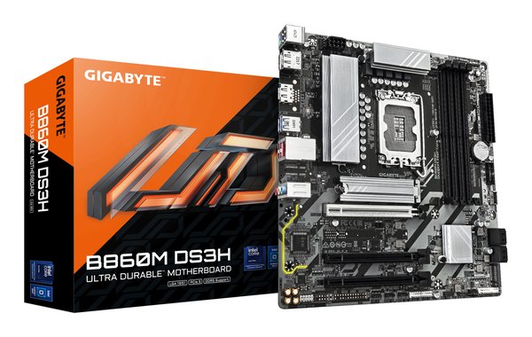 Материнская плата Gigabyte B860M DS3H (rev. 1.0), LGA1851, Intel B860, 4xDDR5, 4xSATA, 2xM.2, 1xPCIe 5.0 x16, 2xPCIe 4.0 x1, 2xDP, 1xHDMI, 1x2.5Gb LAN, 1xUSB-C 10Gbps, 2xUSB-A 10Gbps, 6xUSB-A 5Gbps, 7xUSB-A 2.0, 3x3.5мм, 7.1, mATX
