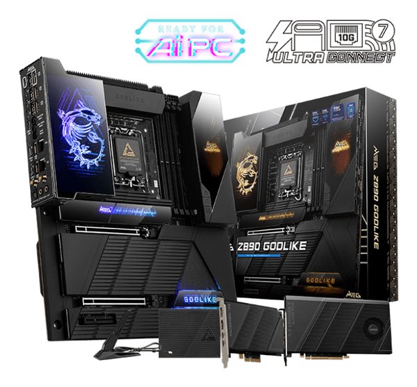 Материнская плата MSI MEG Z890 GODLIKE, LGA1851, Intel Z890, 4xDDR5, 4xSATA, 8xM.2, 2xPCIe 5.0 x16, 1xPCIe 4.0 x4, 2xThunderbolt 4 (40Gbps), 1x10G LAN, 1x5Gb LAN, Wi-Fi 7, Bluetooth 5.4, 5xUSB-C 10Gbps, 1xUSB-C 20Gbps, 8xUSB-A 10Gbps, 4xUSB-A 5Gbps, 4xUSB-A 2.0, 1xS/PDIF, 2x3.5 мм, 7.1, E-ATX