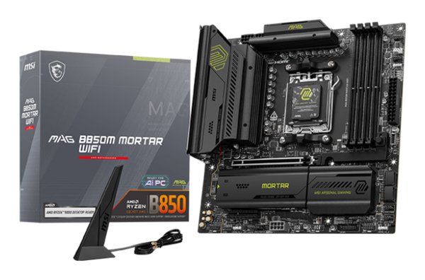 Материнская плата MSI MAG B850M MORTAR WIFI, AM5, AMD B850, 4xDDR5, 4xSATA, 3xM.2, 1xPCIe 5.0 x16, 1xPCIe 4.0 x4, 1xHDMI, 1x5Gb LAN, Wi-Fi 7, Bluetooth 5.4, 1xUSB-C 40Gbps, 1xUSB-C 20Gbps, 5xUSB-A 10Gbps, 2xUSB-A 5Gbps, 4xUSB-A 2.0, 1xS/PDIF, 2x3.5 мм, 7.1, mATX