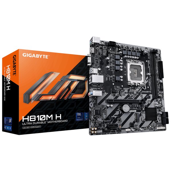 Материнская плата Gigabyte H810M H, LGA1851, Intel H810, 2xDDR5, 4xSATA, 1xM.2, 1xPCIe 4.0 x16, 1xPCIe 3.0 x1, 1xHDMI, 1xD-Sub, 1x1Gb LAN, 1xUSB-C 5Gbps, 4xUSB-A 5Gbps, 7xUSB-A 2.0, 3x3.5 мм, 7.1, mATX