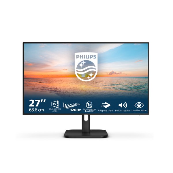 Монитор 27" Philips 27E1N1200A IPS 1920x1080, 100 Гц, 4 мс, 16:9, 300 кд/м², HDMI 1.4, DP 1.2, VGA, 3.5 мм, динамики (2x2 Вт), черный
