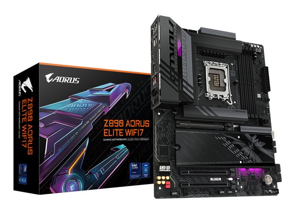 Материнская плата Gigabyte Z890 AORUS ELITE WIFI7, LGA1851, Intel Z890, 4xDDR5, 4xSATA, 4xM.2, 1xPCIe 5.0 x16, 2xPCIe 4.0 x4, 1xDP, 1xHDMI, 1x2.5Gb LAN, Wi-Fi 7, Bluetooth 5.4, 1xUSB-C 40Gbps, 2xUSB-A 10Gbps, 3xUSB-A 5Gbps, 4xUSB-A 2.0, 2x3.5 мм, S/PDIF, 7.1, ATX