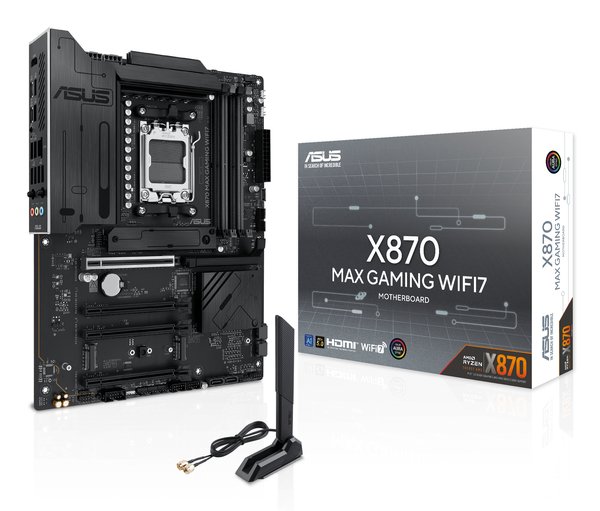 Материнская плата ASUS X870 MAX GAMING WIFI7, AM5, AMD X870, 4xDDR5, 4xSATA, 3xM.2, 1xPCIe 5.0 x16, 2xPCIe 4.0 x16, 1xPCIe x1, 1xHDMI, 2xUSB-C 40Gbps (USB4), 1xUSB-A 10Gbps, 3xUSB-A 5Gbps, 4xUSB-A 2.0, 1x2.5Gb LAN, Wi-Fi 7, Bluetooth 5.4, 3x3.5 мм, 7.1, ATX