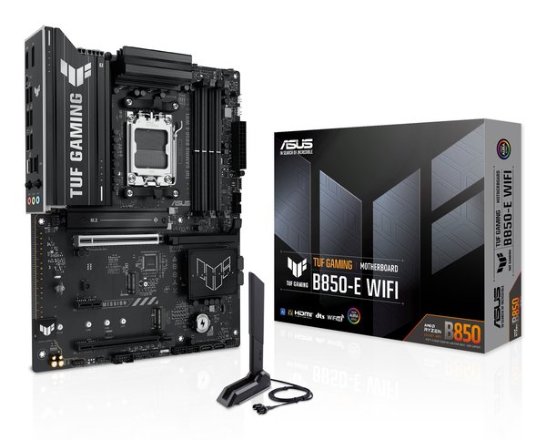 Материнская плата ASUS TUF Gaming B850-E WiFi, AM5, AMD B850, 4xDDR5, 4xSATA, 3xM.2, 1xPCIe 5.0 x16, 1xPCIe 4.0 x16, 1xPCIe x1, 1xDP, 1xHDMI, 2xUSB-C (1x10Gbps, 1x20Gbps), 3xUSB-A 5Gbps, 3xUSB-A 2.0, 1x2.5Gb LAN, Wi-Fi 6E, Bluetooth 5.3, 3x3.5 мм, 7.1, ATX