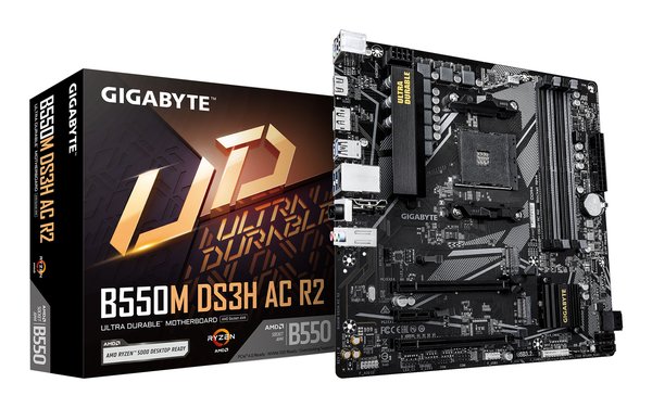 Материнская плата Gigabyte B550M DS3H R2, AM4, AMD B550, 4xDDR4, 4xSATA, 2xM.2, 1xPCIe 4.0 x16, 1xPCIe 3.0 x4, 1xPCIe 3.0 x1, 1xDP, 1xHDMI, 1x1Gb LAN, 4xUSB-A 5Gbps, 2xUSB-A 2.0, 3x3.5 мм, 7.1, mATX