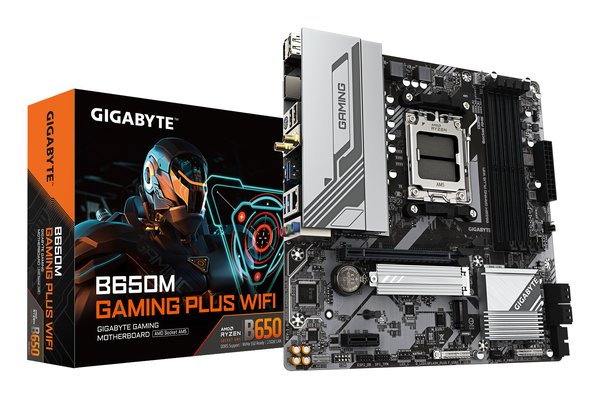 Материнская плата Gigabyte B650M GAMING PLUS WIFI, AM5, AMD B650, 4xDDR5, 4xSATA, 2xM.2, 1xPCIe 4.0 x16, 1xPCIe 3.0 x1, 2xDP, 1xHDMI, 1x2.5Gb LAN, Wi-Fi 6E, Bluetooth 5.3, 1xUSB-C 5Gbps, 5xUSB-A 5Gbps, 6xUSB-A 2.0, 3x3.5 мм, 7.1, mATX